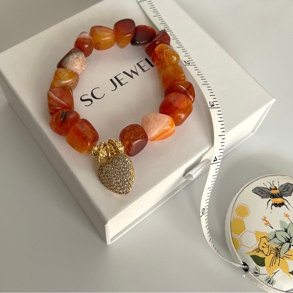 Gemstone Bracelet | Handcrafted Orange Agate | 14k Gold Plated Luxury Jewelry - Picture 5 of 8